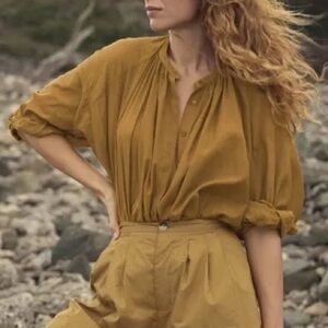 Dôen Jane Blouse in Golden Willow Organic Cotton Viscose Size Large - flawed